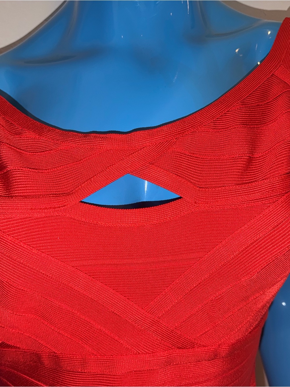 Herve Leger Red Short Sleeve Bodycon Bandage Mini Dress with Front Cutout - Picture 4 of 9